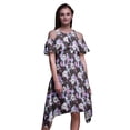 thumbnail image 1 of Bimba Brown Tie-Dye Printed Womens Ruffle Front Cold Shoulder Swing Shift Dress - Large, 1 of 6