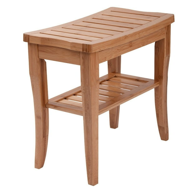 Bamboo Bathroom Shower Bench with Storage Shelf
