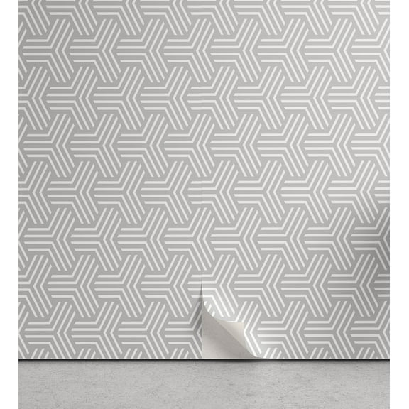 Ambesonne Geometric Peel & Stick Wallpaper for Home, Simple Lines Grey Tones, 13"x100", Pale Grey and White