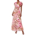 thumbnail image 5 of PRETTYGARDEN Womens Summer Floral Maxi Dresses Spring Short Sleeve Ruffle V Neck Flowy Boho Long Beach Vacation Sundress, 5 of 7