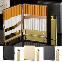 Cigarette Case Lighter Set | 20 Capacity Thick Cigarettes | Synthetic Leather Metal | Humidity-Proof Wrinkle Resistance | Portable Sturdy Container | 107x82x19mm | Gold Black Gray | 1 Pack