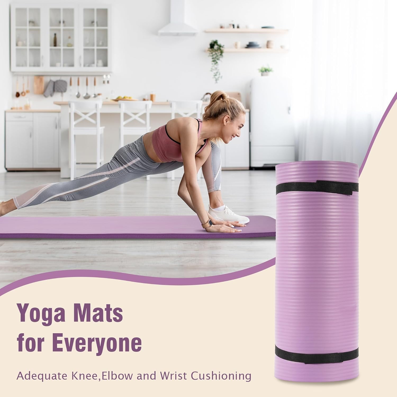 Fitvids 1 Inch Thick Yoga Mat 71x24 Inch - Non Slip Workout Mat with Carry Strap, Multiple Colors - Versatile Exercise Mat for Home, Gym, Pilates, Meditation - For All Skill Levels