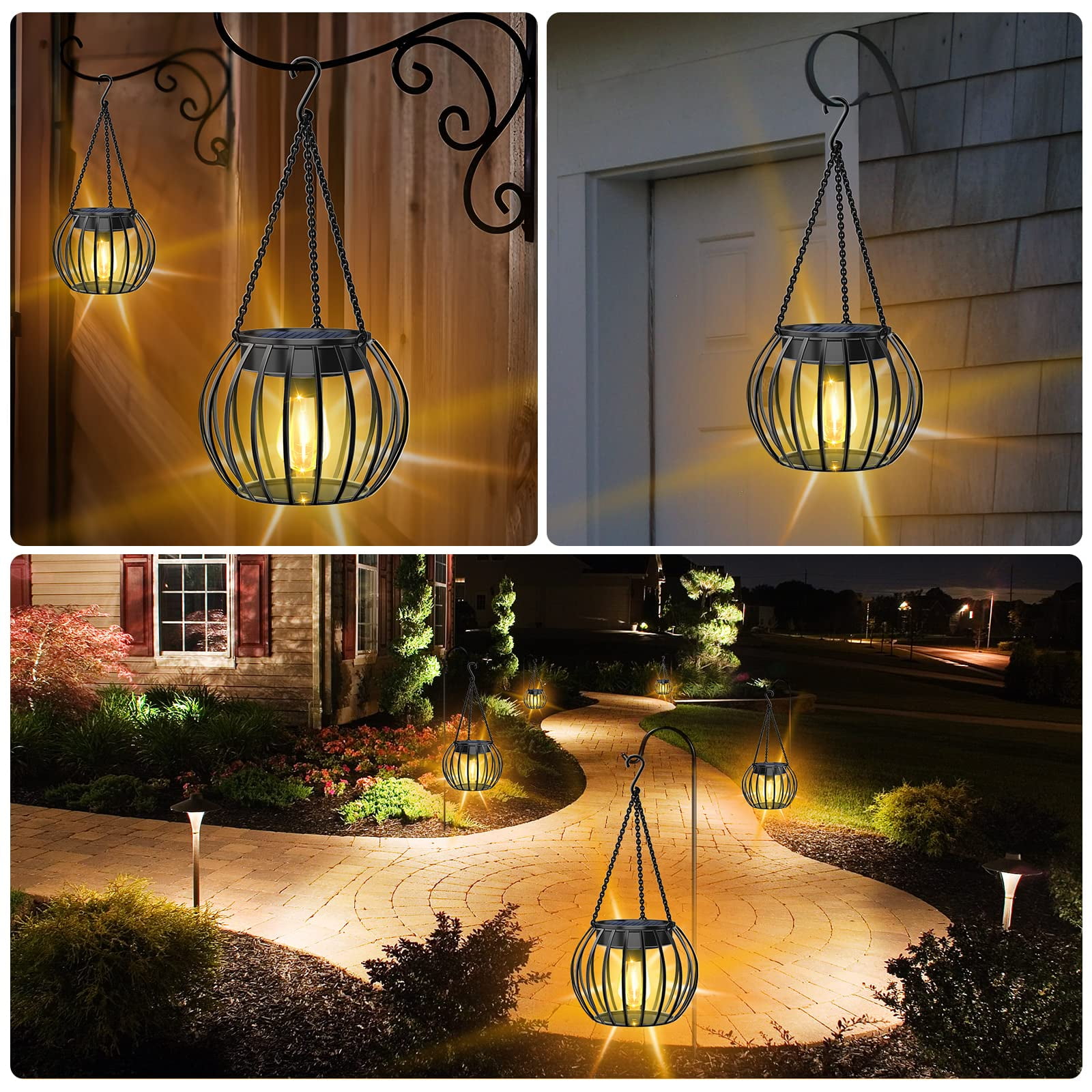 COCOBELA 2Pack Solar Outdoor Lights Upgraded Hanging Solar Lantern Metal Solar Lights Outdoor Waterproof Lanterns Decorative Outdoor Lights Solar Powered Tree Lantern for Garden Yard Patio Pathway