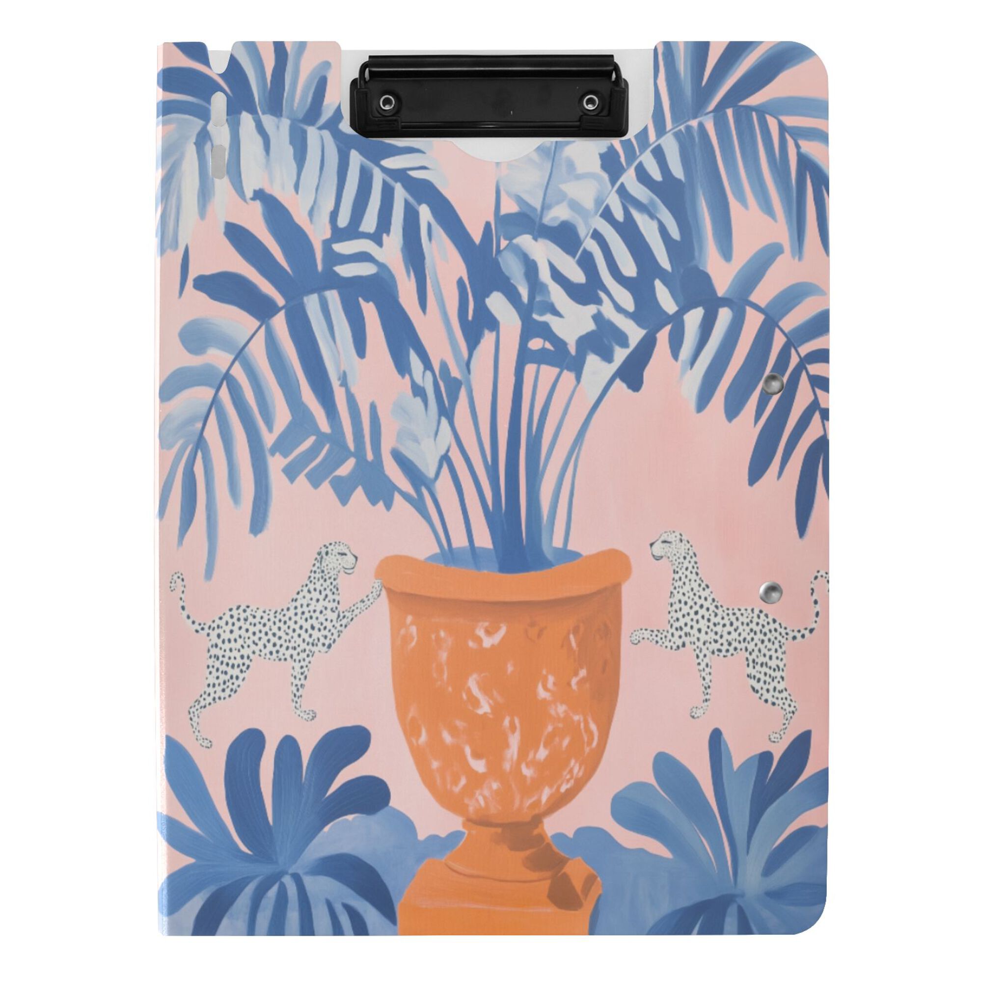 FORMRS A4 Clipboard Folder with Pen Holder Horizontal Foldable School Office Binder, Pink Leaves