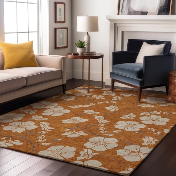 Addison Rugs Mayfield Premium Machine Washable Transitional Floral Paprika Rectangle Rug, 8' x 10'