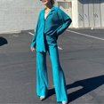 thumbnail image 1 of Conjunto de dos piezas plisado elegante para mujer, blusas sueltas de manga larga y pantalones de pierna ancha de cintura alta, traje informal para mujer Tan Jianjun unisex, 1 of 2