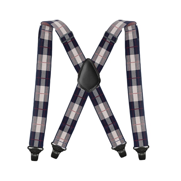 MOJOGO Mens Trendy SuspenderS Plaid X-Back Adjustable Elastic Strap Strong 4 Clips Work & Casual Suspender Khaki Free Size