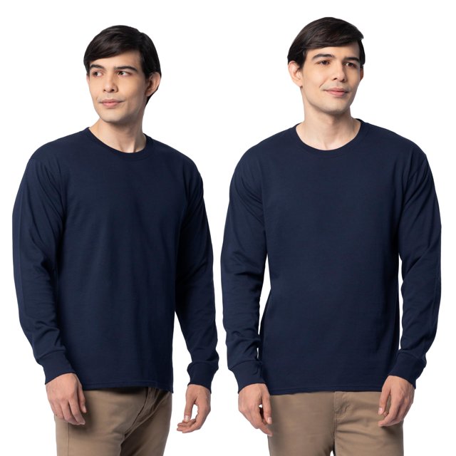 Fruit of The Loom Eversoft - Playera de Manga Larga de algodón para Hombre, Transpirable y Absorbe la Humedad con Control de olores, Manga Larga - Azul Marino, 3X-Large