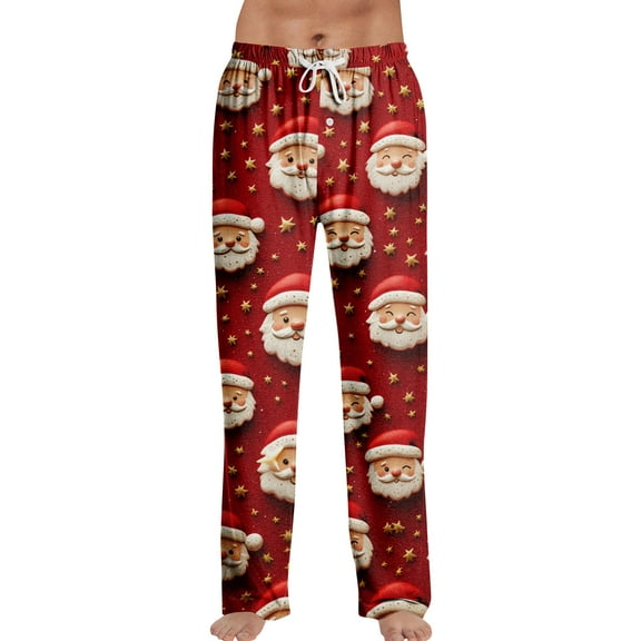 WTOBBY Men's Anime Christmas Print Pajama Pants, Sleepwear Casual Drawstring Elastic Waist Comfy Straight Yoga Loose Trousers for Holiday Season and Home Wear,Red L