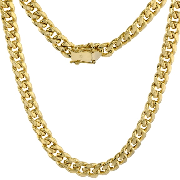 Hollow 14k Gold 7mm Miami Cuban Link Chain Necklace Box Clasp for Men High Polished 30 inch