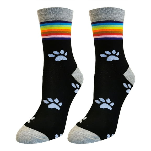 JeashCHAT 5 Pack Women's Tube Socks Cute Footprints Dress Socks Fun Novelty Socks