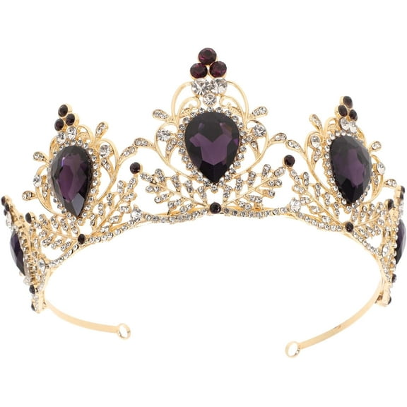 Vintage Rhinestone Amethyst Crown Hair Accessories Wedding Party for Women