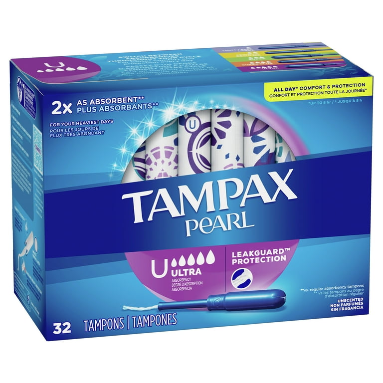 Tampax Pearl Tampons with LeakGuard Braid, Ultra Absorbency, 32 Ct 
