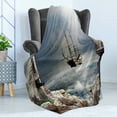 thumbnail image 4 of Sailboat Soft Flannel Fleece Throw Blanket, Pirate Merchant Shipnchored in the Bay of Fortbandoned Rockst Shore, Cozy Plush for Indoor and Outdoor Use, 50" x 70", Pale Muave Beige, by Ambesonne, 4 of 5