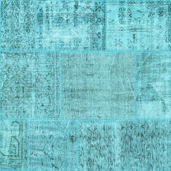 Ahgly Company Indoor Square Patchwork Light Blue Transitional Area Rugs, 4' Square
