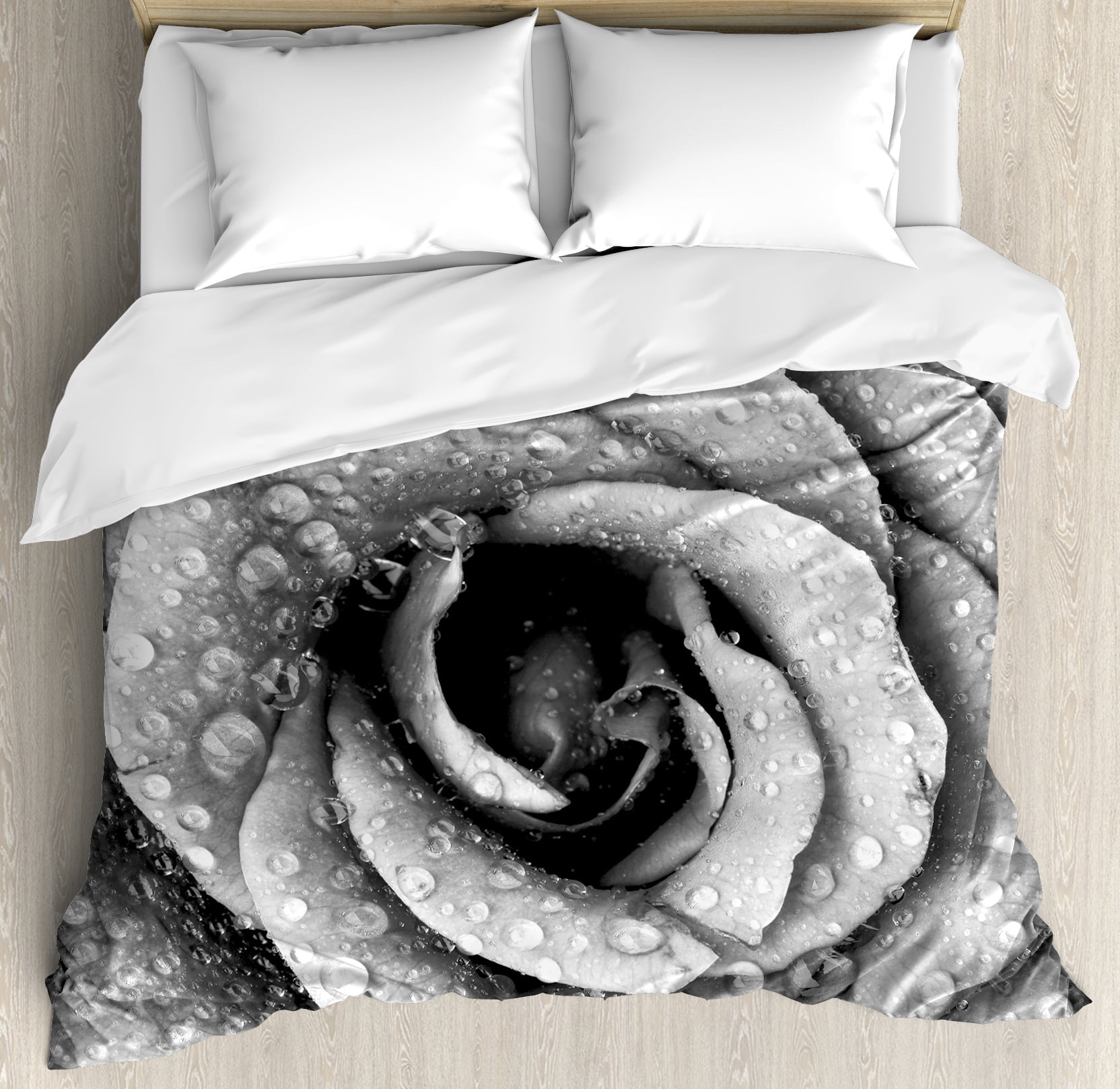 Flower Duvet Cover Set Retro Romantic Rose Petal Figure With Rain