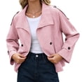 thumbnail image 4 of DPTALR Women's Gingham Stand Collar Double Breasted Belted Short Jacket Coat with Pockets,Size S-2XL, 4 of 9