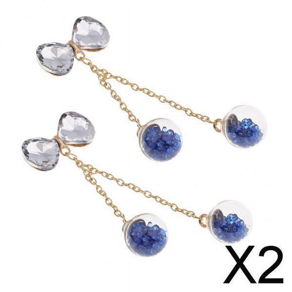 2x1 Par De Dijes De Lazo Con Borlas, Botones De Diamantes De Imitación, Adornos De Cristal, Azul Real 2 piezas