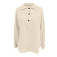 thumbnail image 4 of MIXUE Boho Tops For Women Autumn Winter Solid Color Lapel Button Down Long Sleeve Casual Soft Basic Classic Tee Shirts Sportswear,Beige,XL, 4 of 5