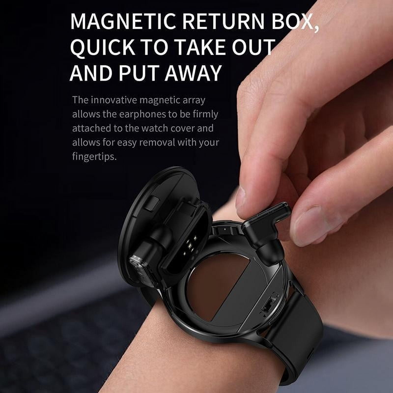 Rainbuvvy T97 Smart Watch 1.39 Inch Built-in Portable Headphones, 100+ Sports Modes, with Answer/Make Calls, Sports Watch, for iOS/Android Phone (Gold Leather Strap)