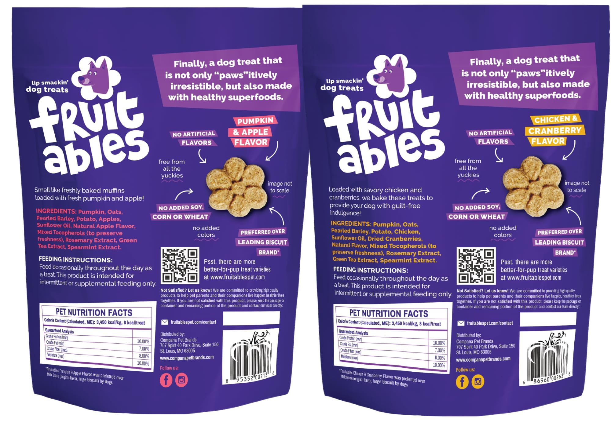 Fruitables Crunchy Dog Treats Variety Pack – 7 Pack (7oz Bags) | Low-Calorie, Oven-Baked Natural Dog Snacks for Training & Rewards