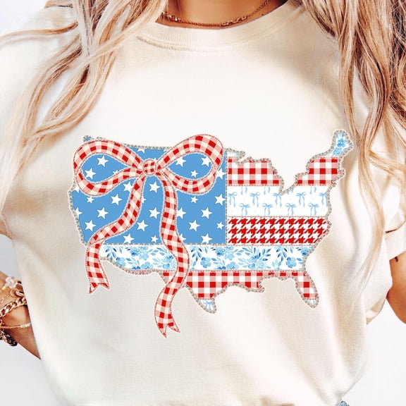 Retro USA Map Shirt, Coquette Bow America Tee, Bible Verse Patriotic T-Shirt, 4th of July Top, American Girl 1776 Independence Day Shirt