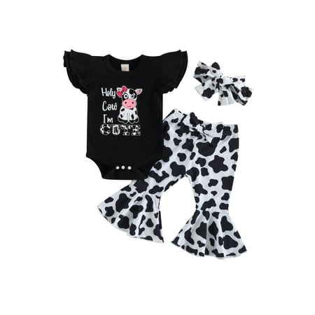 

Bagilaanoe 3pcs Newborn Baby Girl Long Pants Set Letter Print Flying Sleeve Romper Tops + Flare Trousers + Headband 3M 6M 12M 18M Infant Casual Outfits
