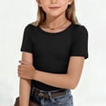 thumbnail image 2 of Hudaneo Girls Short Sleeve Shirts Kids Crew neck T-Shirts Spring Summer Tops Tees, Black 7-8Y, 2 of 4
