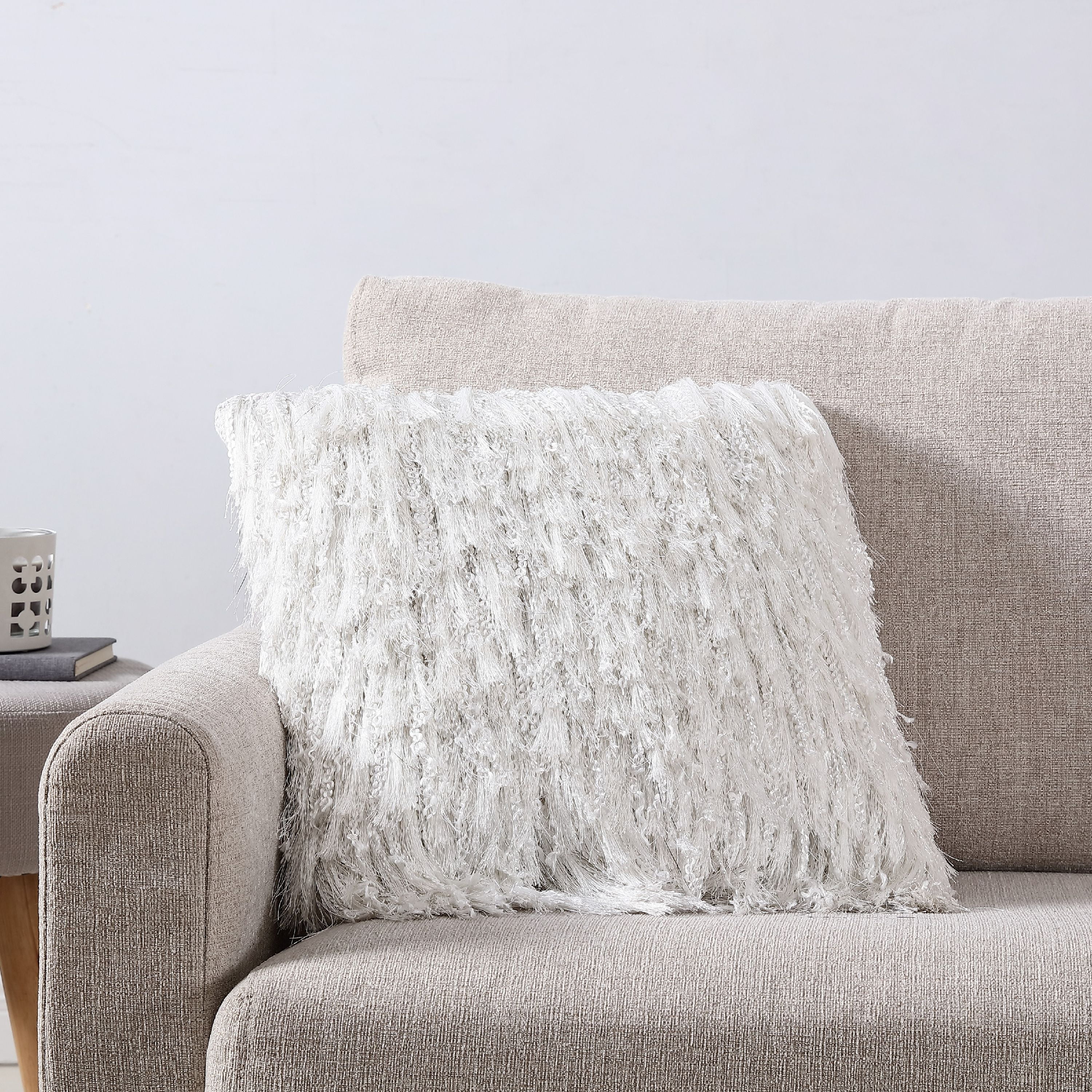 VCNY Home Oscar Metallic Shag Decorative Pillow, 18 x 18, White/Silver