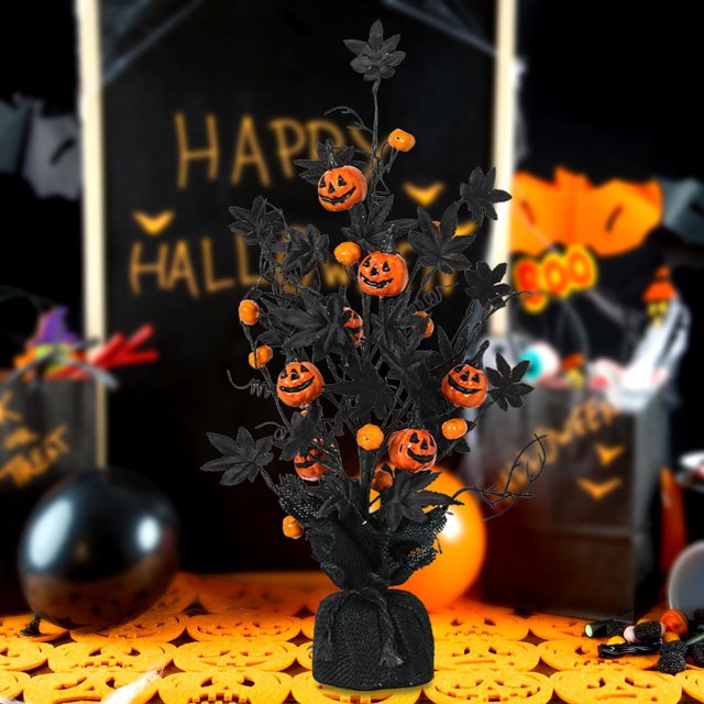 Adorno de mesa con forma de calabaza artificial y hojas de arce de 18 pulgadas para Halloween, accesorios de fiesta para patio, entrada, porche y