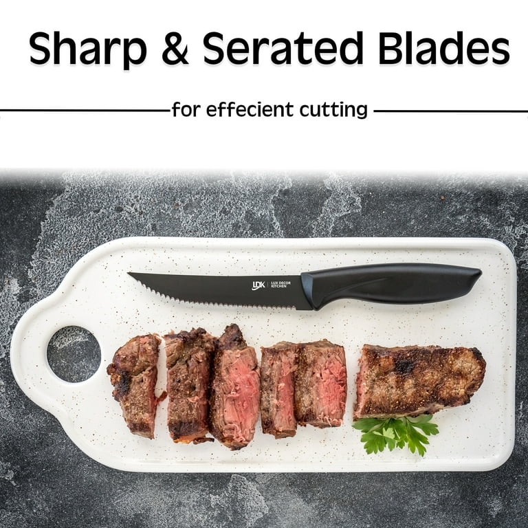 Lux Decor Collection Knives Set Stainless Steel - Steak Knives Set of 8 Pieces Dinner Knives Set - Steak Knives Set Dishwasher Safe, Size: Full, Black