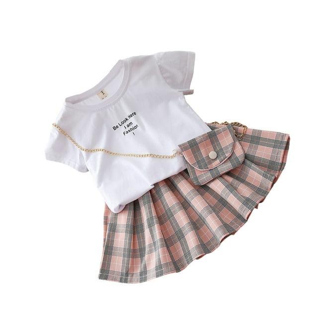 Qarigey Camiseta de manga corta de verano para niña, conjunto de con cintura elástica, fiesta de viaje, banquete, evento, niños, Tops, conjuntos de ropa Rosa 110cm