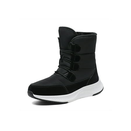 

Woobling Women Winter Boot Mid Calf Waterproof Bootie Plush Lined Snow Boots Driving Hiking Booties Cold Weather Warm Shoes Comfort Slip Resistant Black 6
