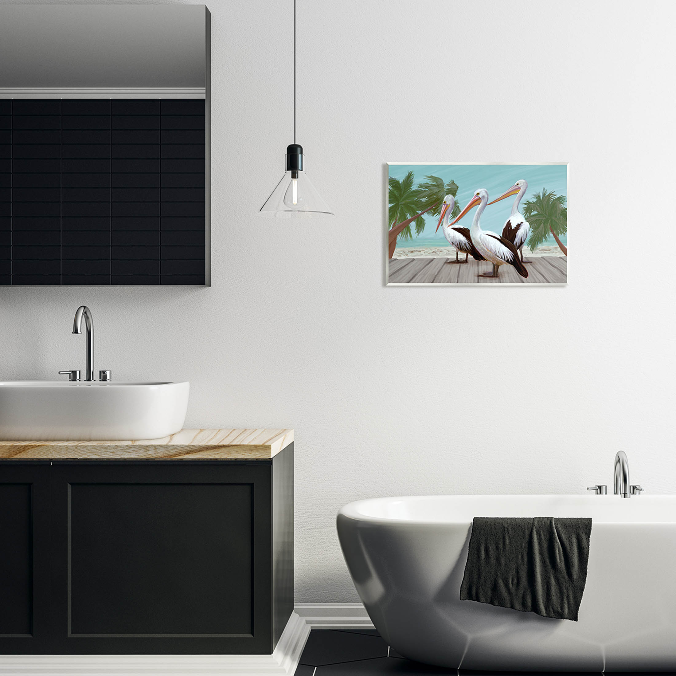 Stupell Industries Tropical Beach Pelicans Palms Graphic Art Unframed Art Print Wall Art, Design by Ziwei Li