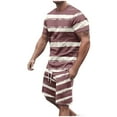 thumbnail image 2 of BiZtdJrK Big and Tall Sport Set Men's Summer Short Sleeve Shirts Matching Casual Drawstring Shorts with Pockets 2 Piece Sets Fashion Stripe Jogger Tracksuits Wine 4XL, 2 of 5