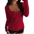 thumbnail image 2 of Women'S Boat Neck Cable Knit Sweater, Long Sleeve Off Shoulder Ribbed Slim Fit Pullover Tops Cute Fall Outfits Red M, 2 of 9