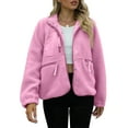 thumbnail image 3 of Womens Fleece Jacket Fuzzy Long Sleeve Short Winter Coats Button Down Jacket Outerwear with Pockets Pink XL, 3 of 6