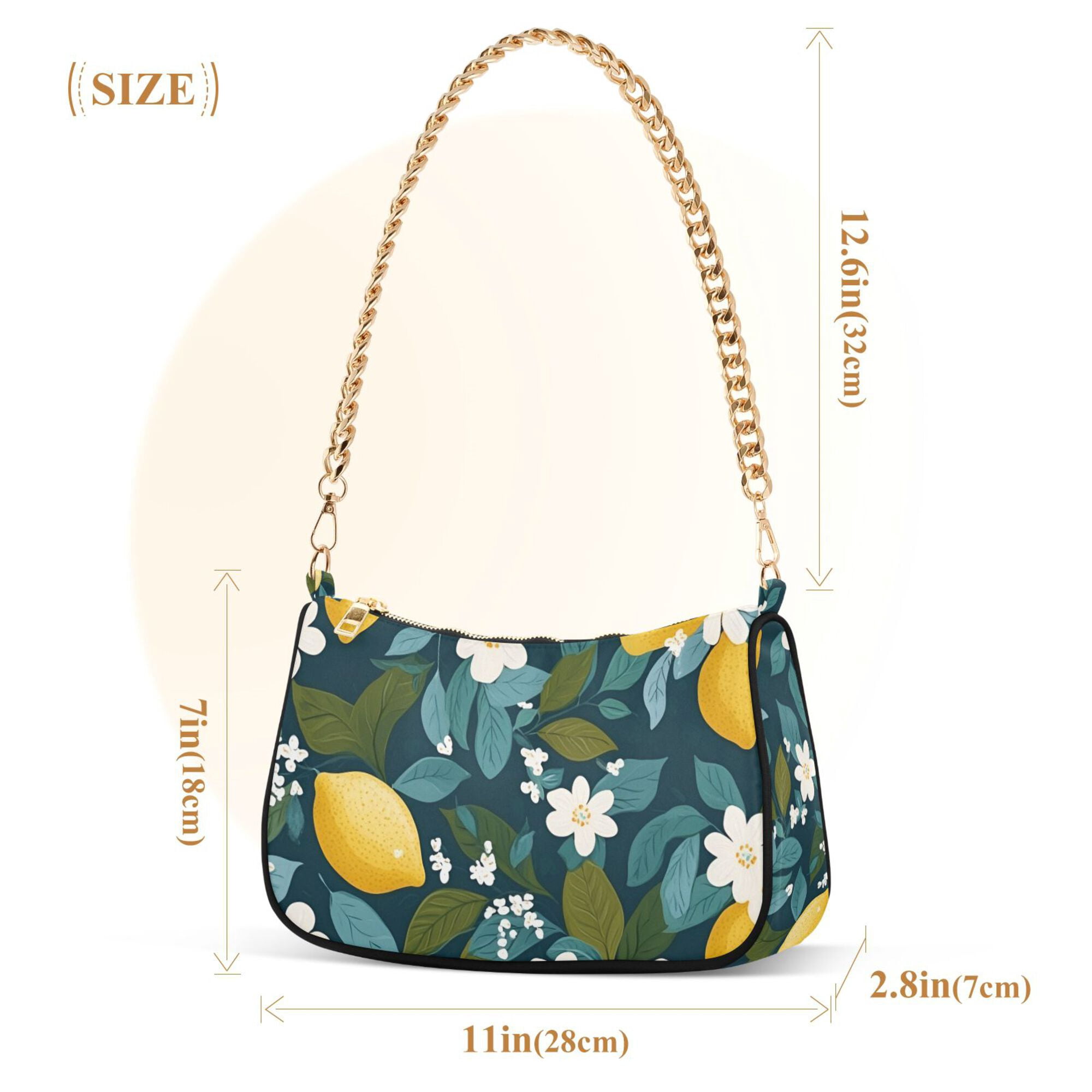 FORMRS Womens Shoulder Bag with Chain Strap Clutch Purse Cute Tote Handbag, Green Lemon Leaves
