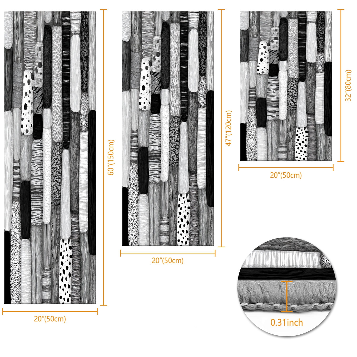 3 Piece Kitchen Rug Set, Non-Slip And Washable, Abstract Pattern Kitchen Hallway Rug, Soft And Comfortable, Suitable For Sinks, Floors, Entrances, Hallways and Bathrooms
