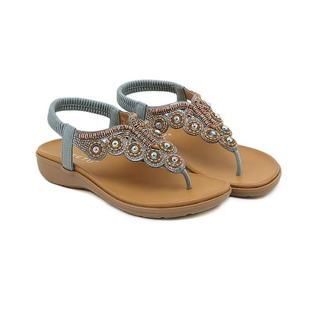 

OAVQHLG3B Women s Sandals on Clearance Thong Toe Rhinestone Slippers Women s Round Head Outer Wear Solid Color Low-heeled Flip-flops