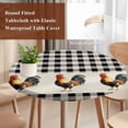 thumbnail image 4 of Black White Plaid Rooster Round Tablecloth, Fitted Table Cover with Elastic for 45"-54" Round Tables, Vintage Farmhouse Checkered Rustic Table Cloth Outdoor Dinning Party Waterproof Tablecloths, 4 of 7