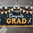 thumbnail image 3 of Gold Accent Graduation Banner Navy Blue Congrats Backdrop Graduation Cap Diploma Scroll Grad Display for Graduation Party College Graduation Grad Ceremony, 3 of 9
