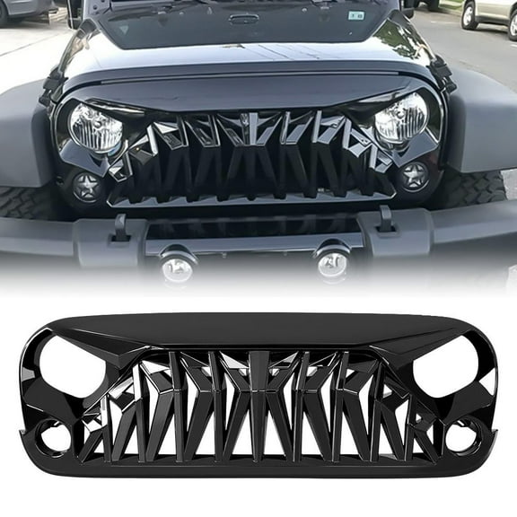 Glossy Black Shark Style Grille Front Bumper Grill For 2007-2018 Jeep Wrangler JK JKU