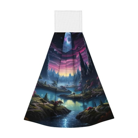 

Horeoi Fantasy Landscape Starry Night Print Coral Fleece Microfiber Hanging Hand Towel Absorbent Hand Towel Quick Dry Thicken Cleaning Cloths Wipes Rags for Kitchen & Bathroom