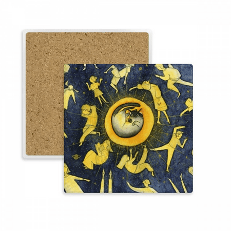 

Miaoji Painting Watercolor Cat Moon People Square Coaster Cup Mat Mug Subplate Holder Insulation Stone