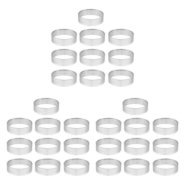 30 piezas de 4,5 cm de diámetro, de acero inoxidable, perforadas, sin costuras, para tartas, tartas, tartas, tartas, tartas, tartas, tartas con agujero