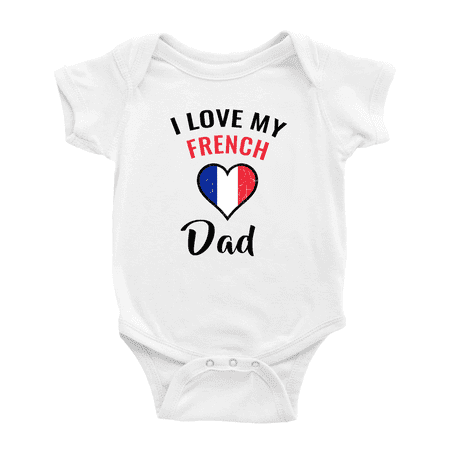 

I Love My French Dad Heart Flag Baby Bodysuit Newborn Clothes Outfits (White 12-18 Months)