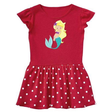 

Inktastic Cute Little Mermaid Blonde Hair Purple Sea Star Gift Toddler Girl Dress