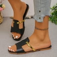thumbnail image 2 of FRSASU Women's Width Flat Slides Sandals Fashionable Summer Hollow Out Square Toe Slippers Comfortable Beach Vacation Sandals Black, 2 of 9