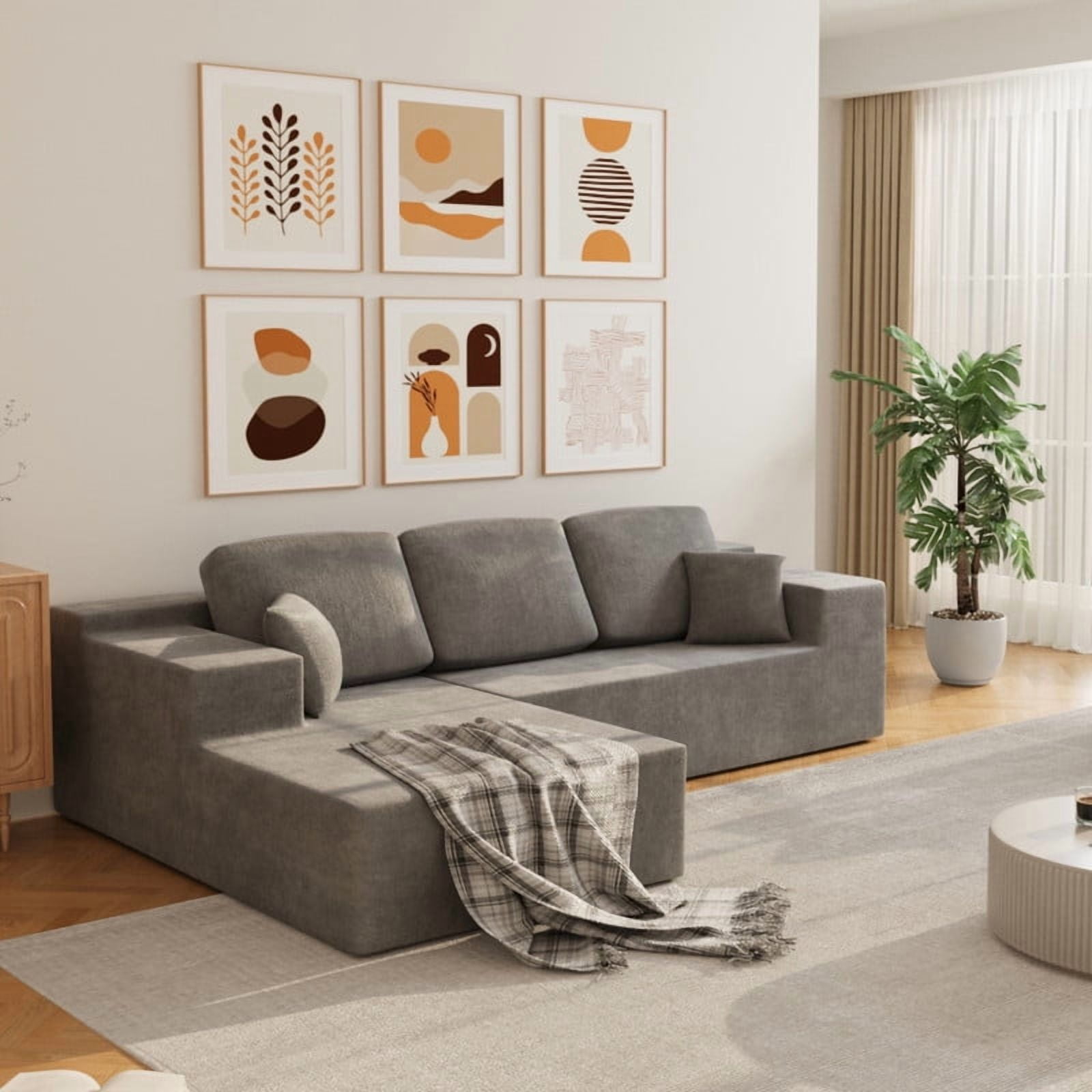 Homall 108" Cloud Sectional Sofa, Boneless Couch with L-Shape Chaise, Modular Couch with Deep Seat, No installation for Living Room & Apartment, Chenille Grey